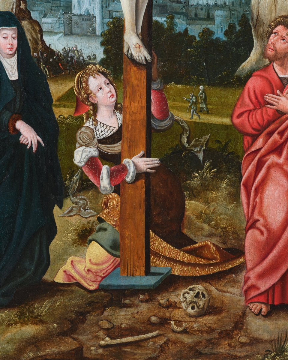Crucifixion, Studio Of The Master Of The Female Half-lengths, 16th Century Antwerp School-photo-1