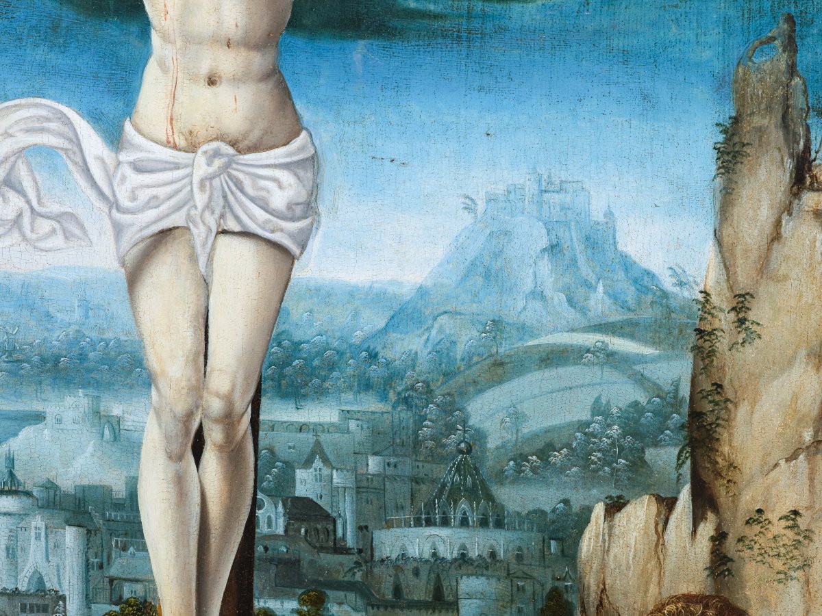 Crucifixion, Studio Of The Master Of The Female Half-lengths, 16th Century Antwerp School-photo-3