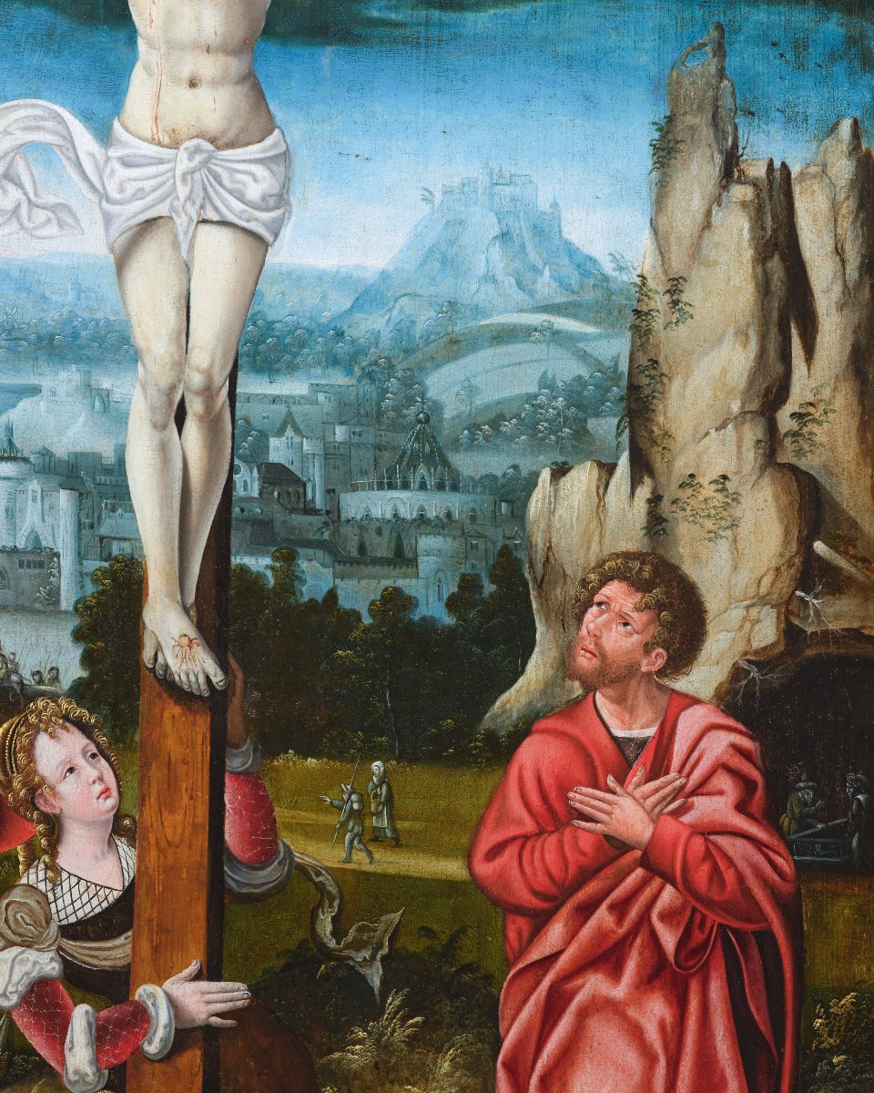 Crucifixion, Studio Of The Master Of The Female Half-lengths, 16th Century Antwerp School-photo-5