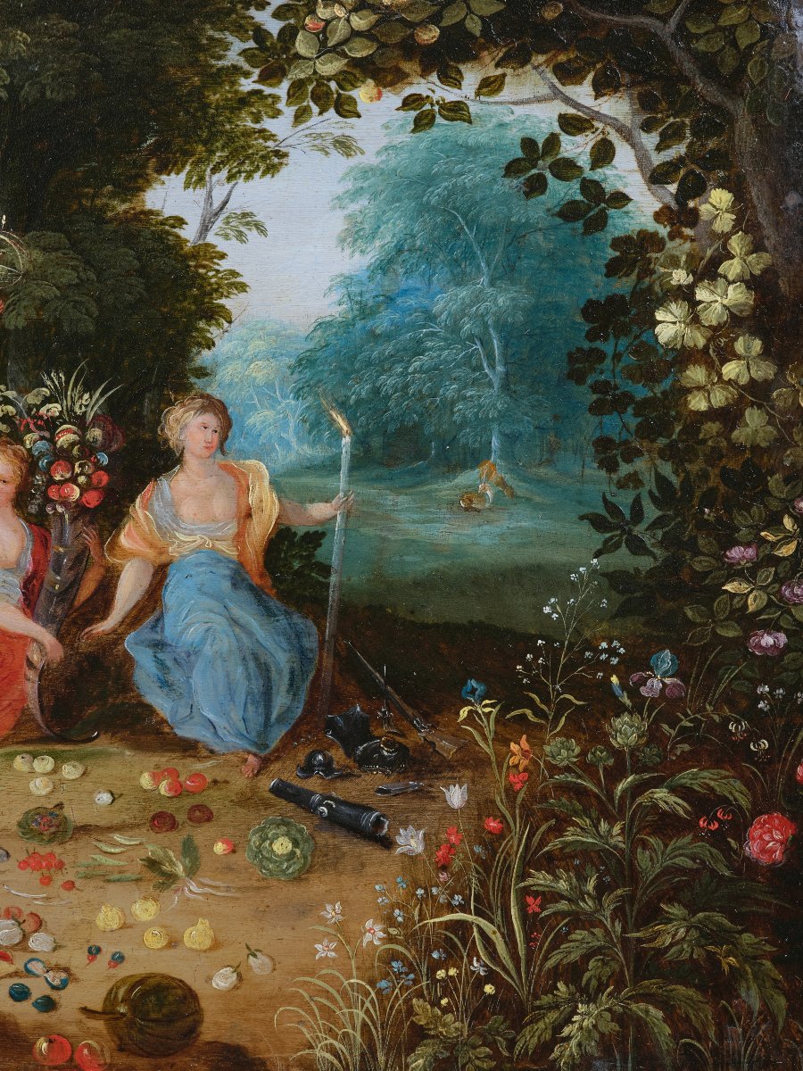 Allégorie des Quatre Éléments, atelier de Jan Brueghel le Jeune, huile sur cuivre, Anvers XVIIe-photo-1
