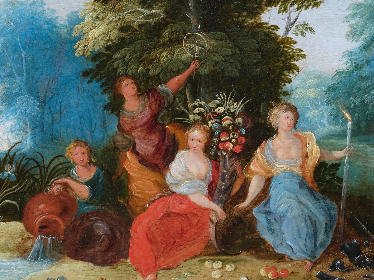 Allégorie des Quatre Éléments, atelier de Jan Brueghel le Jeune, huile sur cuivre, Anvers XVIIe-photo-7