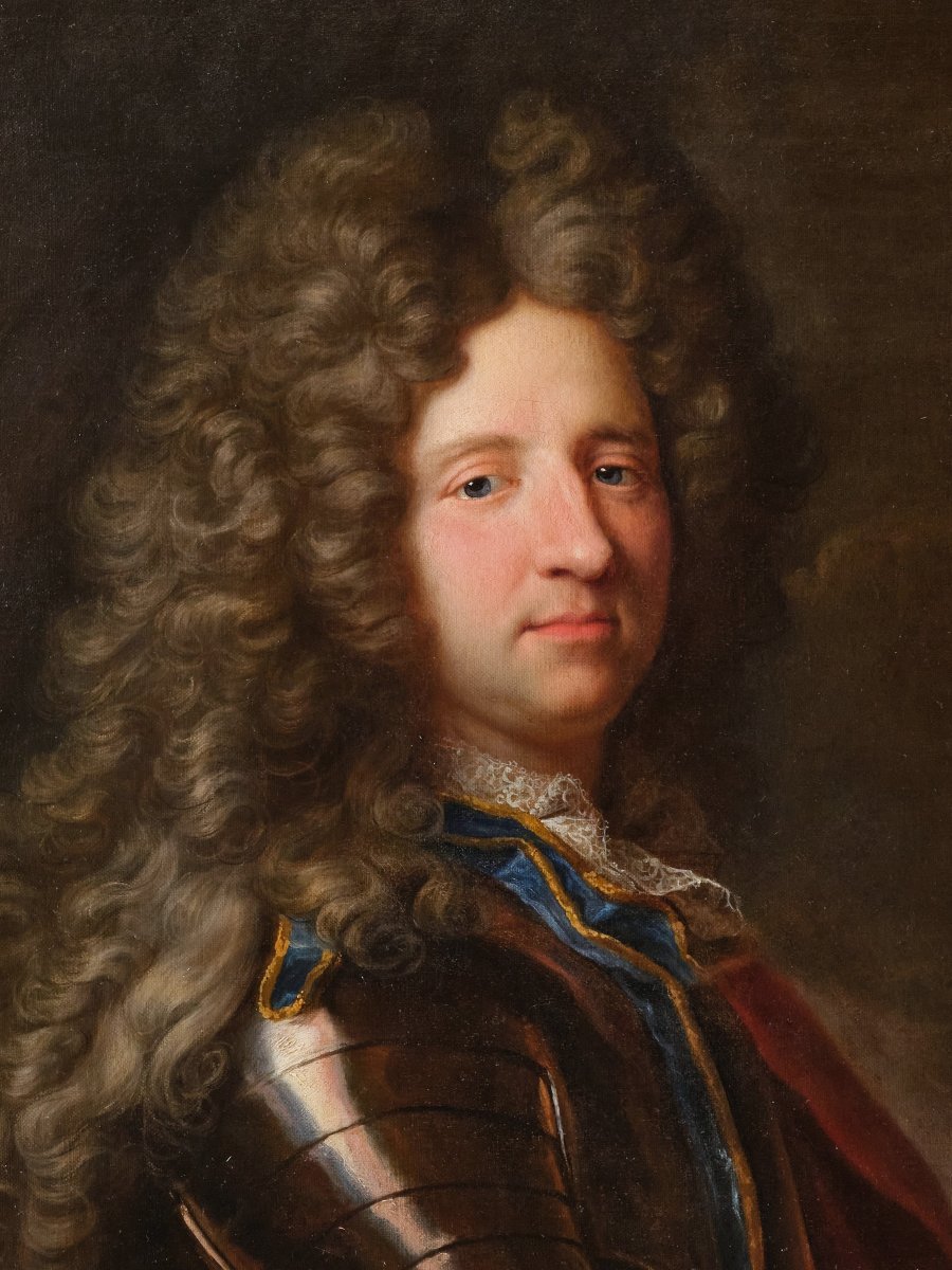 Portrait de Marc de Beauvau-Craon, atelier d’Hyacinthe Rigaud vers 1710, cadre bois doré XVIIIe-photo-1