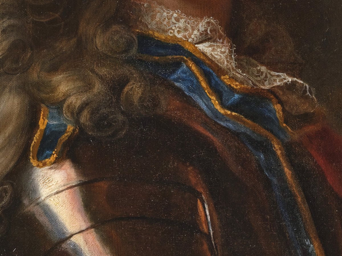 Portrait de Marc de Beauvau-Craon, atelier d’Hyacinthe Rigaud vers 1710, cadre bois doré XVIIIe-photo-4