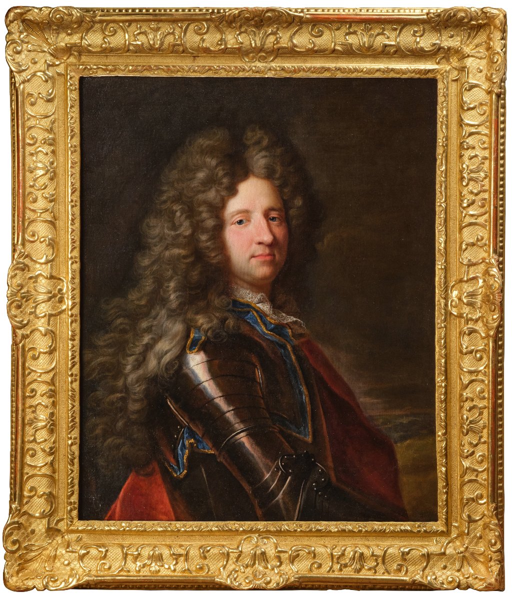 Portrait de Marc de Beauvau-Craon, atelier d’Hyacinthe Rigaud vers 1710, cadre bois doré XVIIIe