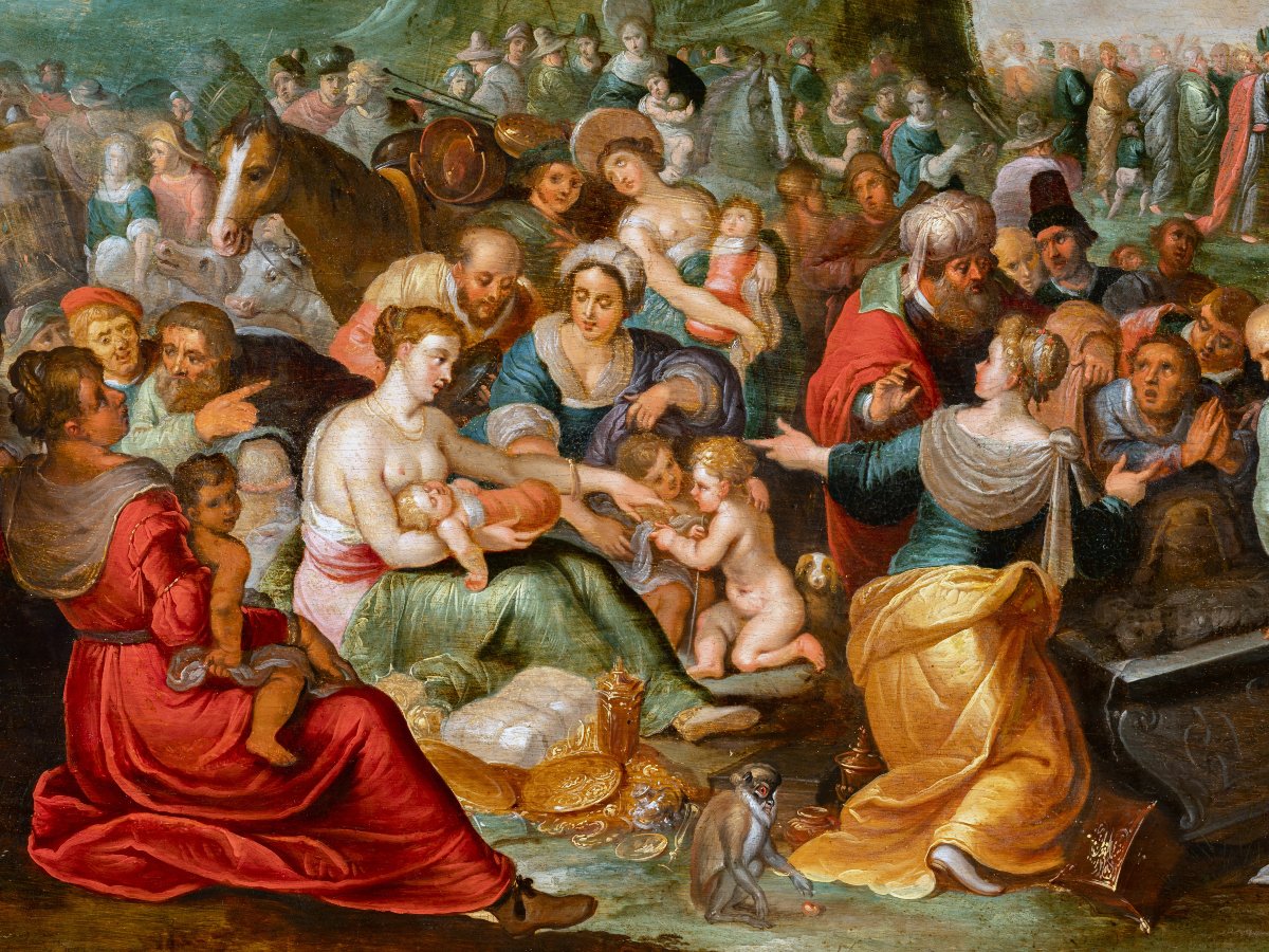 La Traversée de la mer Rouge Atelier de Frans Francken II, Anvers XVIIe siecle, huile sur bois-photo-3