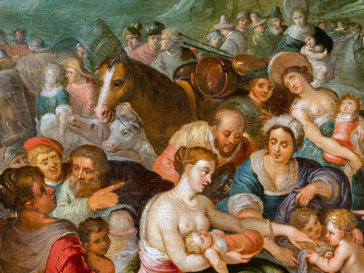 La Traversée de la mer Rouge Atelier de Frans Francken II, Anvers XVIIe siecle, huile sur bois-photo-4