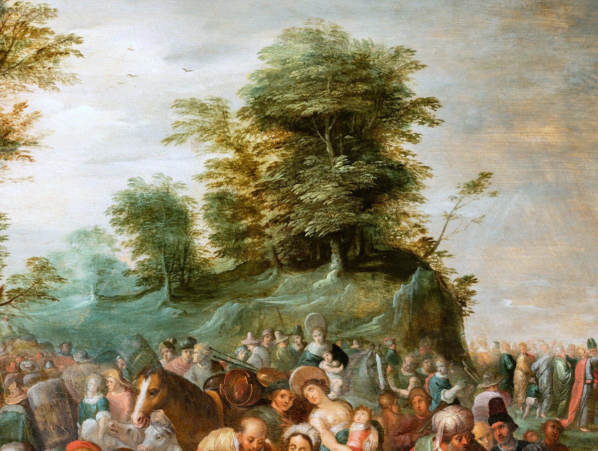 La Traversée de la mer Rouge Atelier de Frans Francken II, Anvers XVIIe siecle, huile sur bois-photo-3