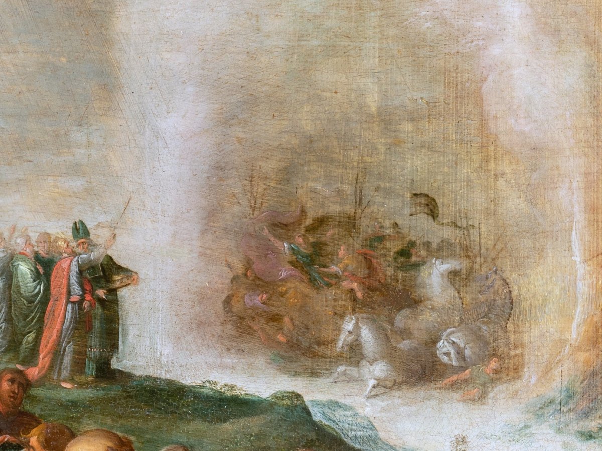 La Traversée de la mer Rouge Atelier de Frans Francken II, Anvers XVIIe siecle, huile sur bois-photo-1