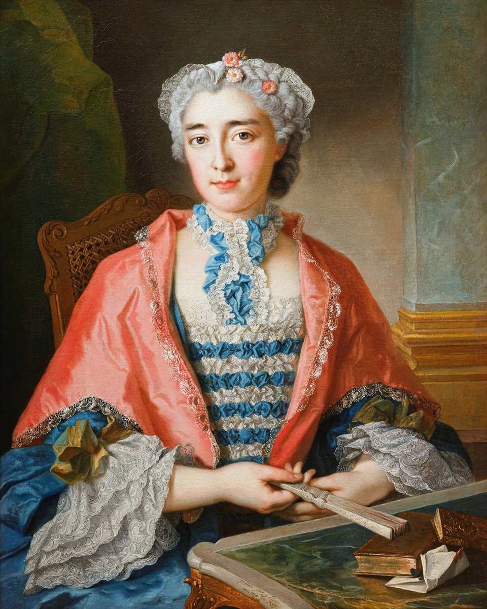 Portrait de dame à l’éventail par François Eisen (1695-1778), signé et daté 1748, cadre XVIIIe-photo-2