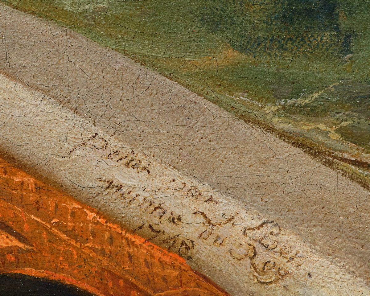 Portrait de dame à l’éventail par François Eisen (1695-1778), signé et daté 1748, cadre XVIIIe-photo-4
