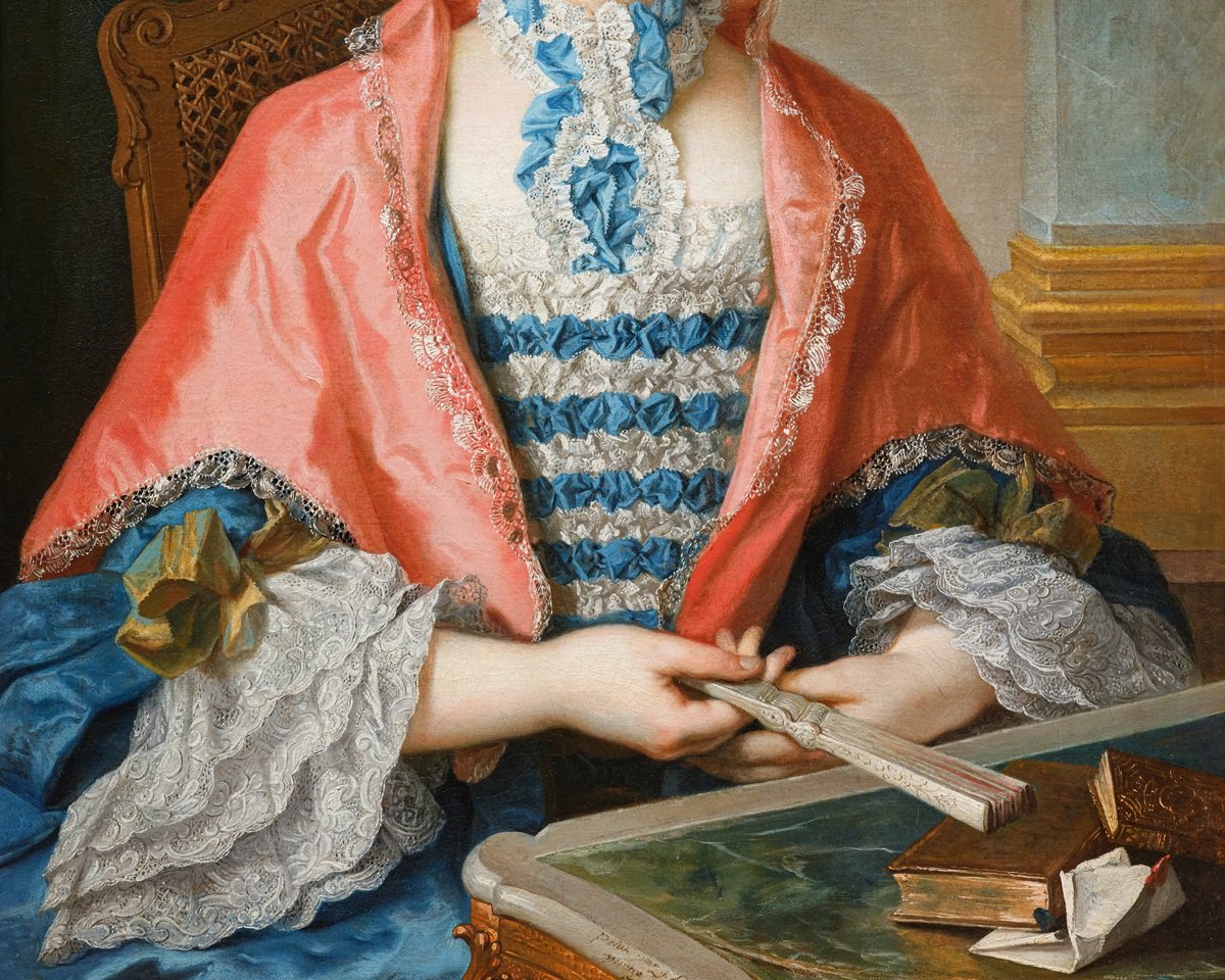 Portrait de dame à l’éventail par François Eisen (1695-1778), signé et daté 1748, cadre XVIIIe-photo-5