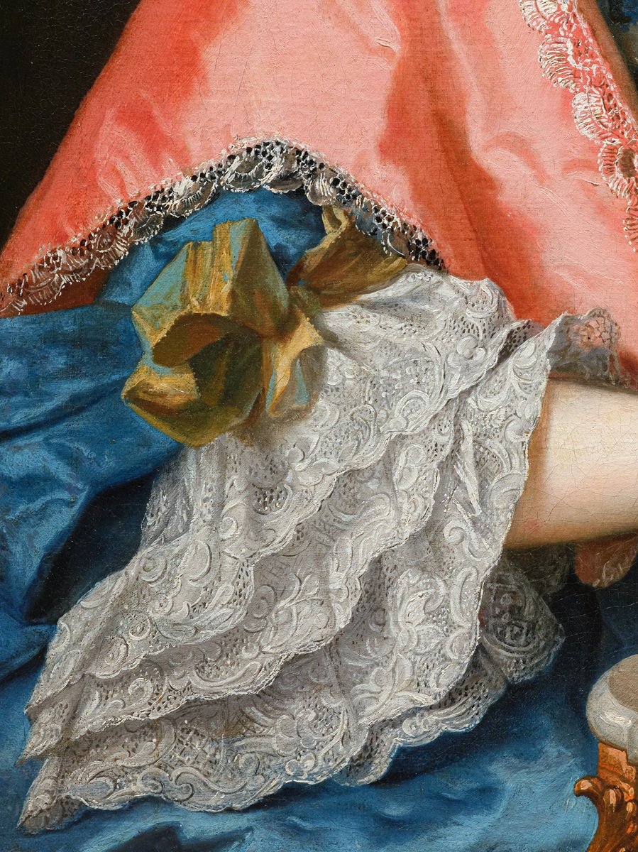 Portrait de dame à l’éventail par François Eisen (1695-1778), signé et daté 1748, cadre XVIIIe-photo-6