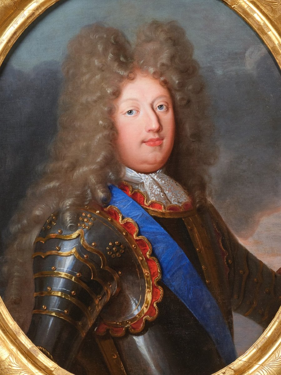 Portrait du Grand Dauphin, atelier de Hyacinthe Rigaud, vers 1700, cadre d'époque Louis XIV-photo-2