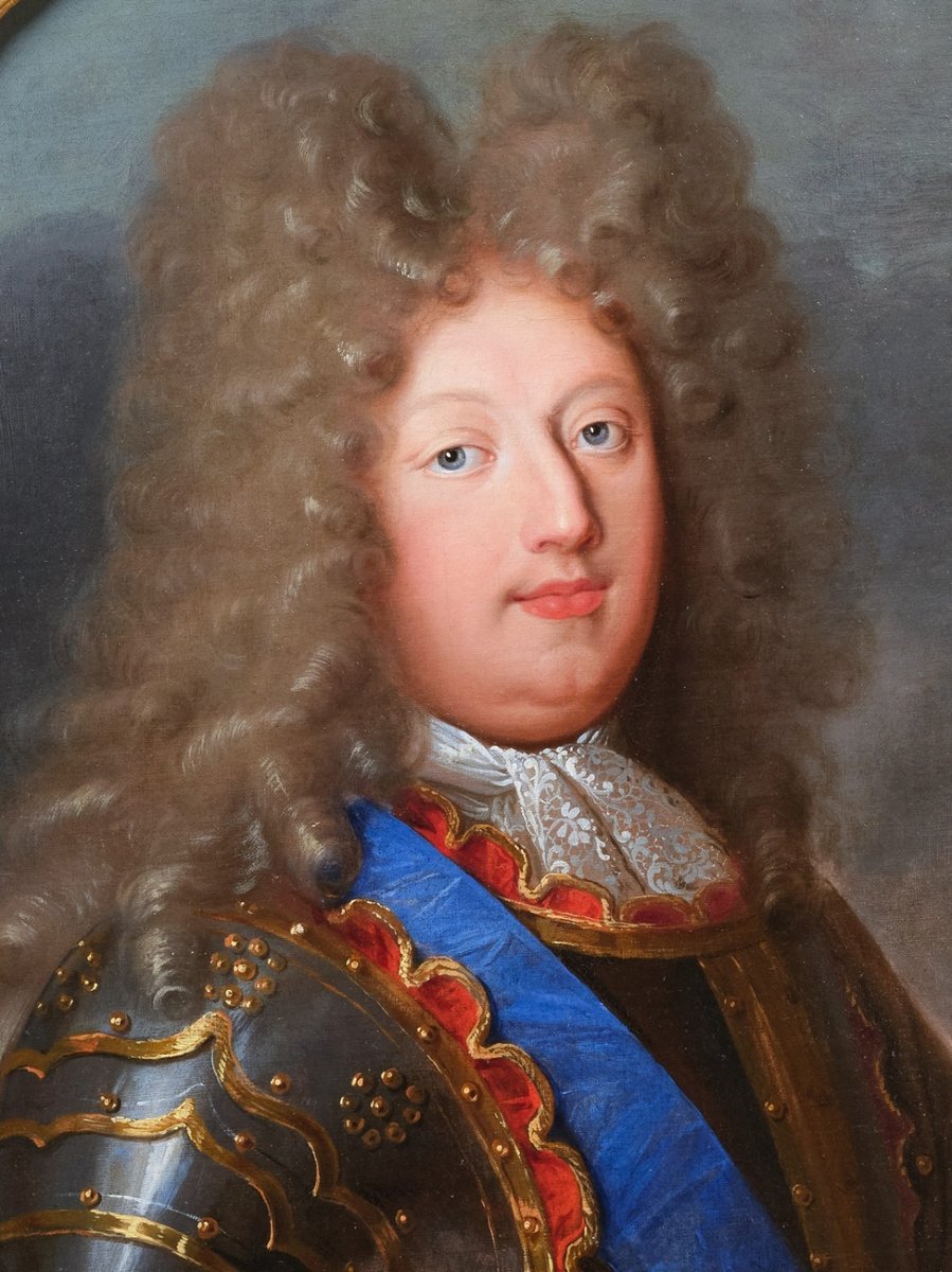 Portrait du Grand Dauphin, atelier de Hyacinthe Rigaud, vers 1700, cadre d'époque Louis XIV-photo-3