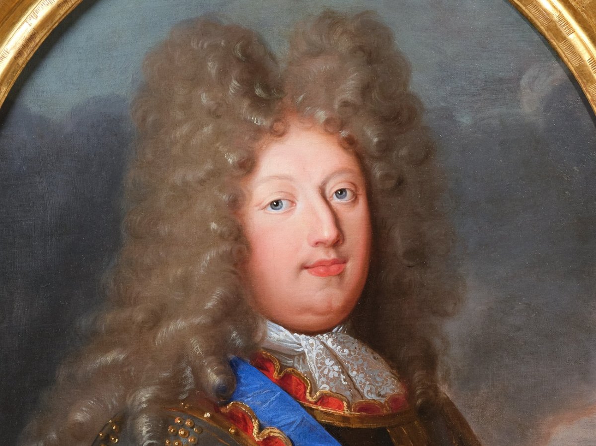 Portrait du Grand Dauphin, atelier de Hyacinthe Rigaud, vers 1700, cadre d'époque Louis XIV-photo-4