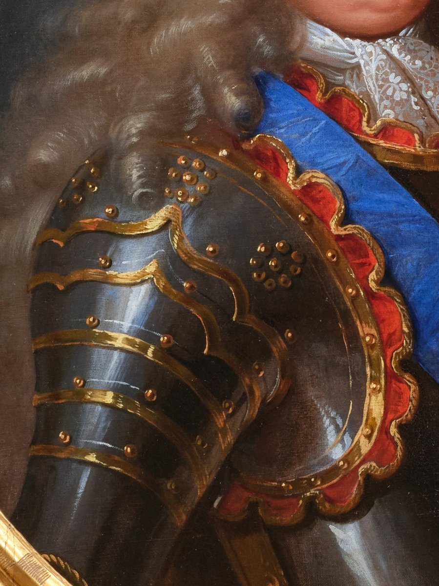 Portrait du Grand Dauphin, atelier de Hyacinthe Rigaud, vers 1700, cadre d'époque Louis XIV-photo-1