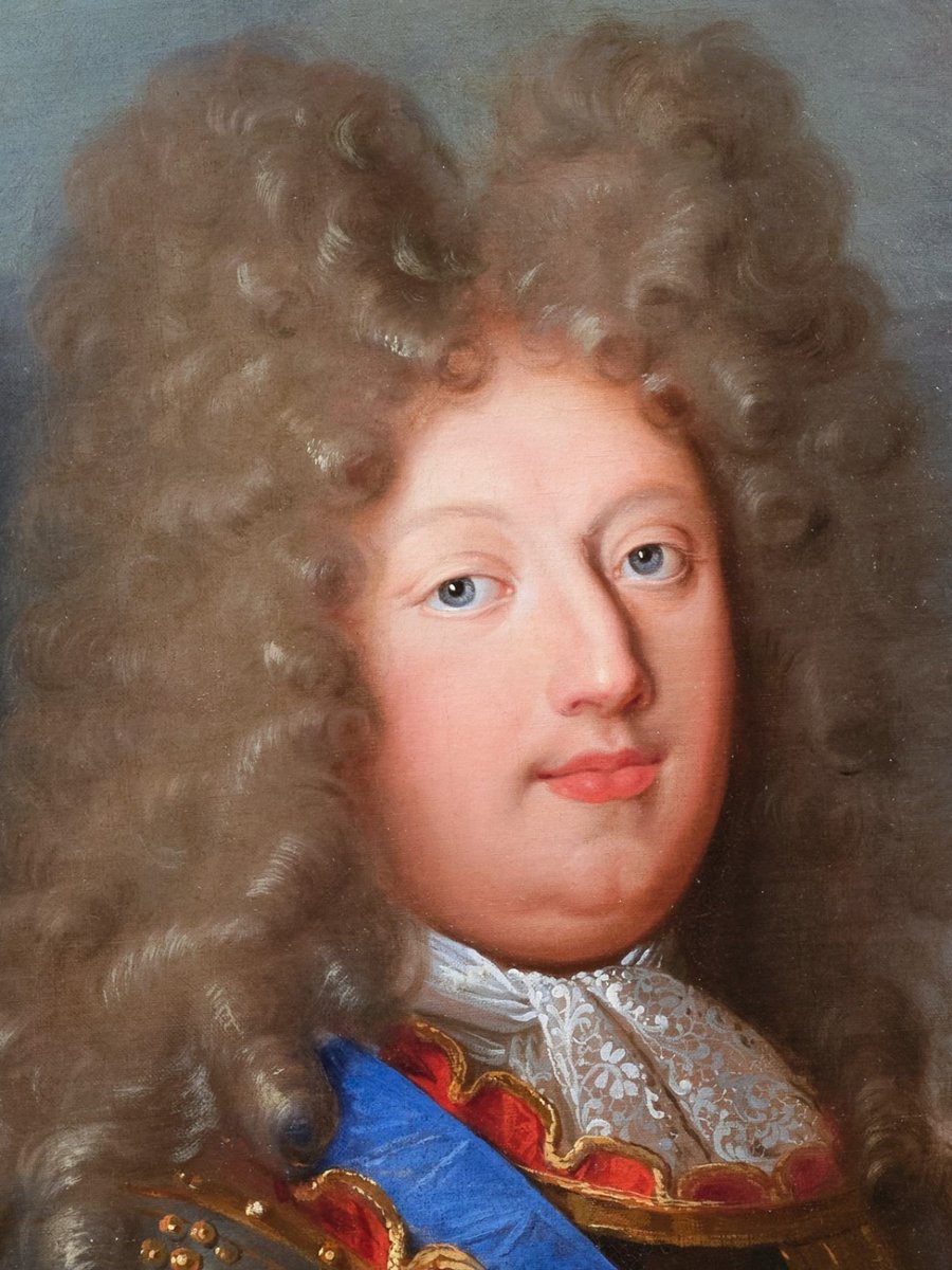 Portrait du Grand Dauphin, atelier de Hyacinthe Rigaud, vers 1700, cadre d'époque Louis XIV-photo-2