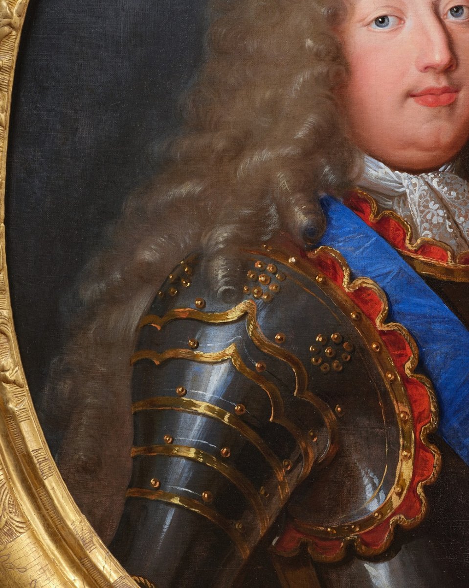 Portrait du Grand Dauphin, atelier de Hyacinthe Rigaud, vers 1700, cadre d'époque Louis XIV-photo-3