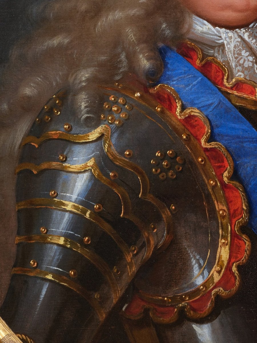 Portrait du Grand Dauphin, atelier de Hyacinthe Rigaud, vers 1700, cadre d'époque Louis XIV-photo-4