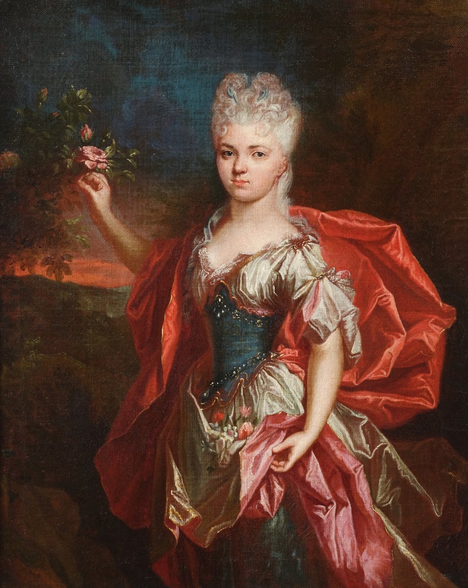 A Young  Lady As Flora, Attributed To Jacob Van Schuppen, Paris, C. 1710, Original Frame-photo-2