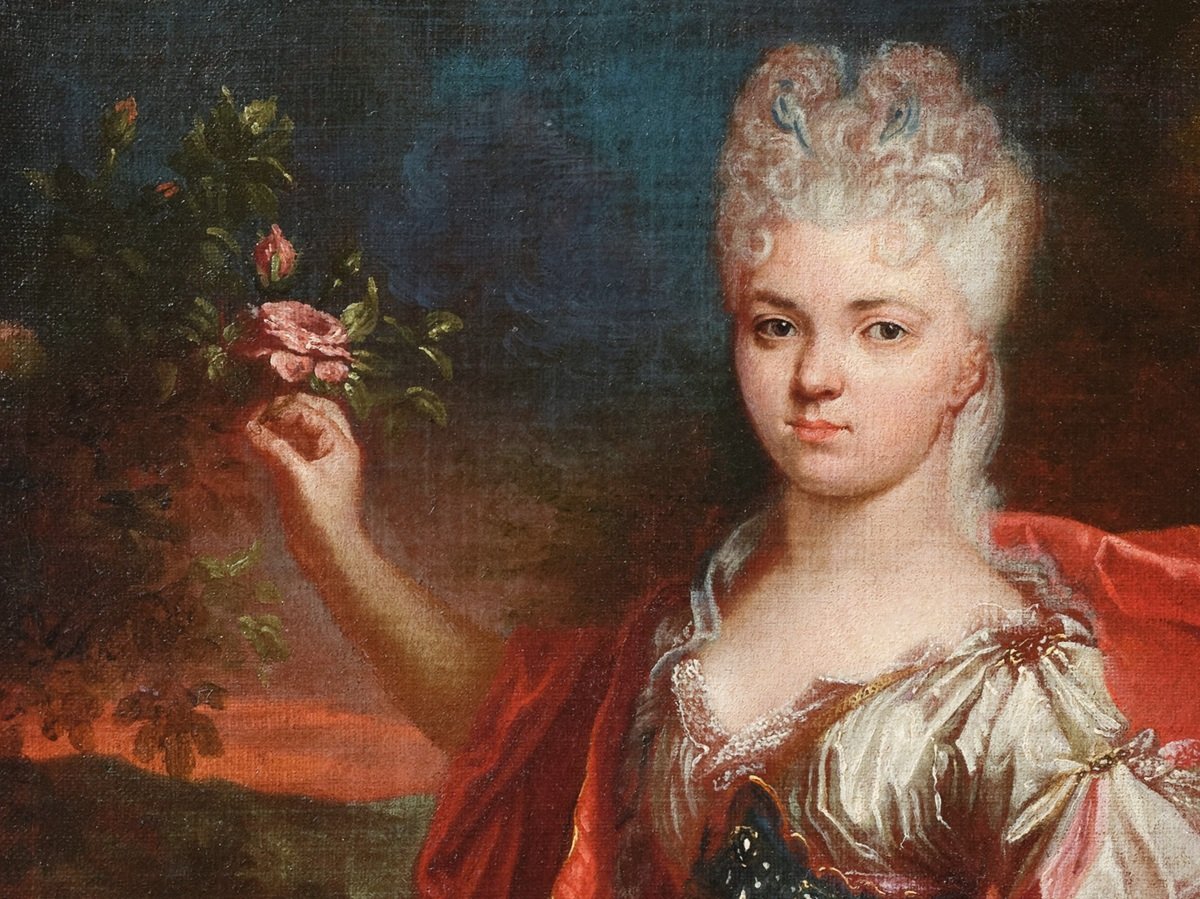 A Young  Lady As Flora, Attributed To Jacob Van Schuppen, Paris, C. 1710, Original Frame-photo-3