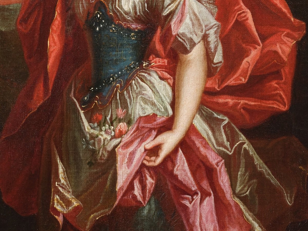 A Young  Lady As Flora, Attributed To Jacob Van Schuppen, Paris, C. 1710, Original Frame-photo-2