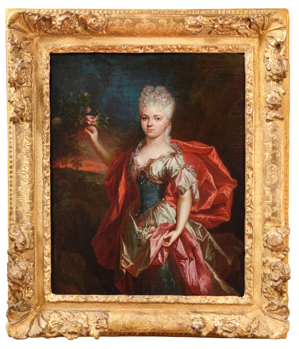 A Young  Lady As Flora, Attributed To Jacob Van Schuppen, Paris, C. 1710, Original Frame