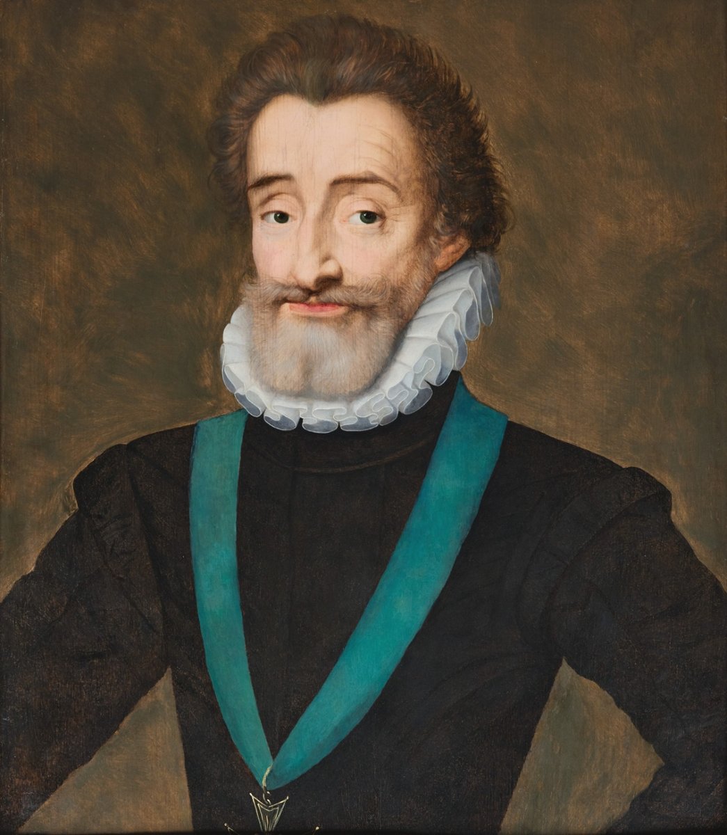 Portrait d’Henri IV, attribué à François Quesnel, Paris vers 1600, huile sur bois, cadre XVIIe-photo-2