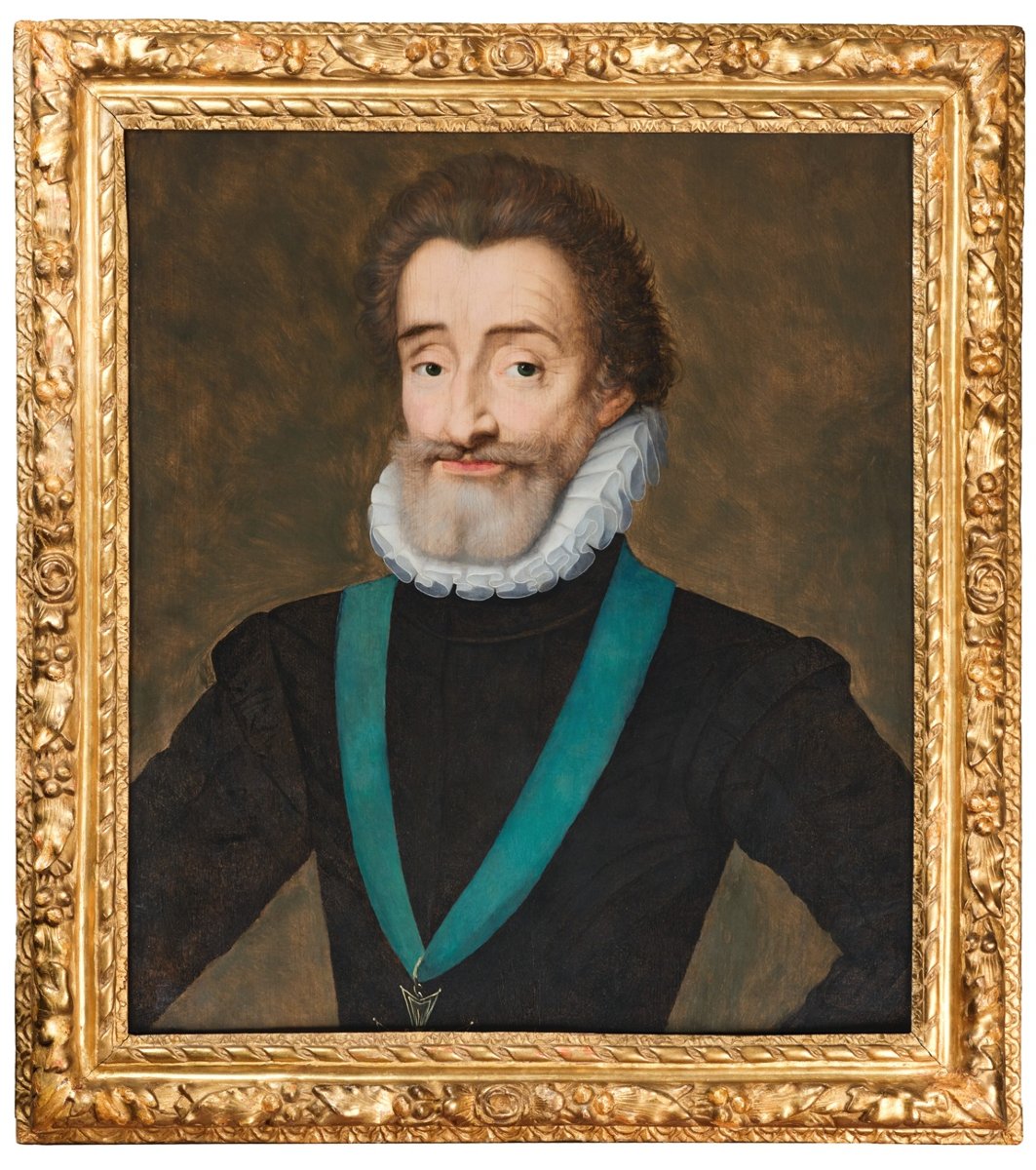 Portrait d’Henri IV, attribué à François Quesnel, Paris vers 1600, huile sur bois, cadre XVIIe