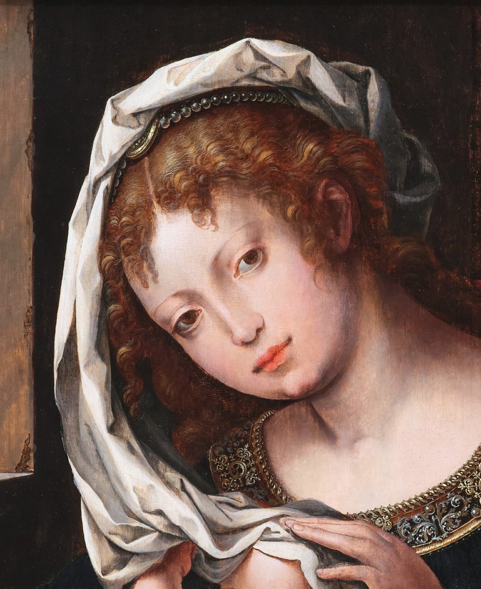 Virgin With Child, Studio Of Jan Gossaert (1478-1532), Antwerp 16th Century-photo-1