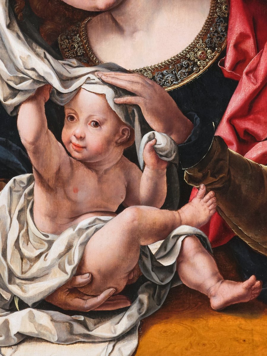 Virgin With Child, Studio Of Jan Gossaert (1478-1532), Antwerp 16th Century-photo-2