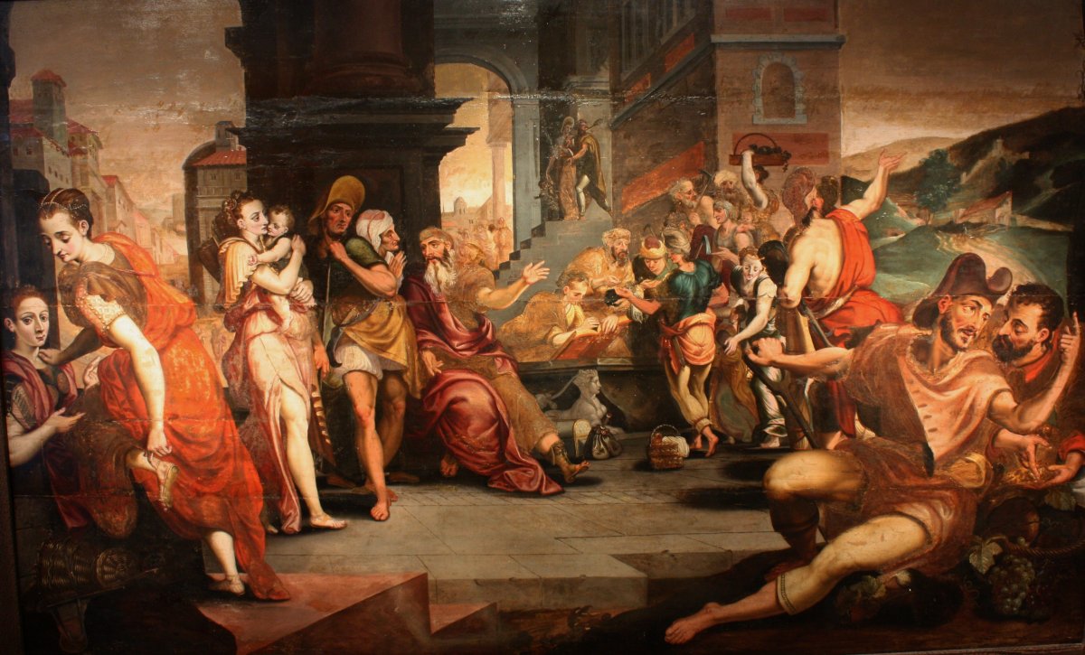 Workers In The Vineyard, Oil On Panel, Circle Of Frans Floris, 16th