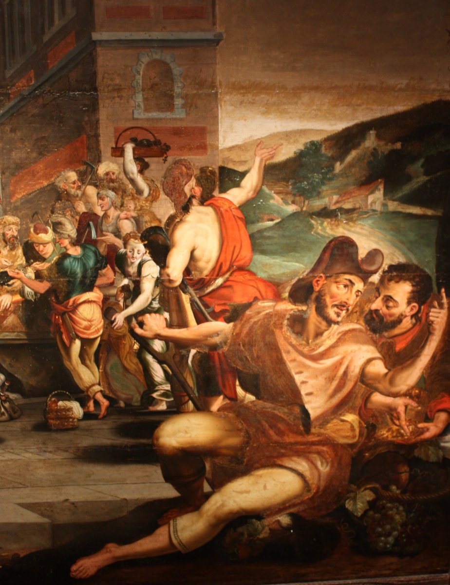 Workers In The Vineyard, Oil On Panel, Circle Of Frans Floris, 16th-photo-4