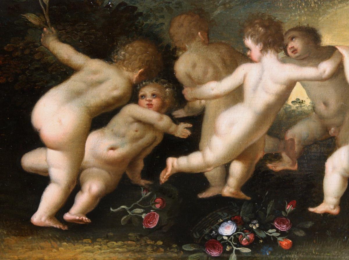 La Danse Des Putti, Huile Sur Panneau XVIIe, Hendrick Van Balen Attr.-photo-3