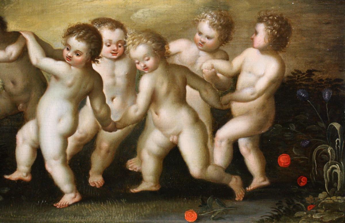 La Danse Des Putti, Huile Sur Panneau XVIIe, Hendrick Van Balen Attr.-photo-4