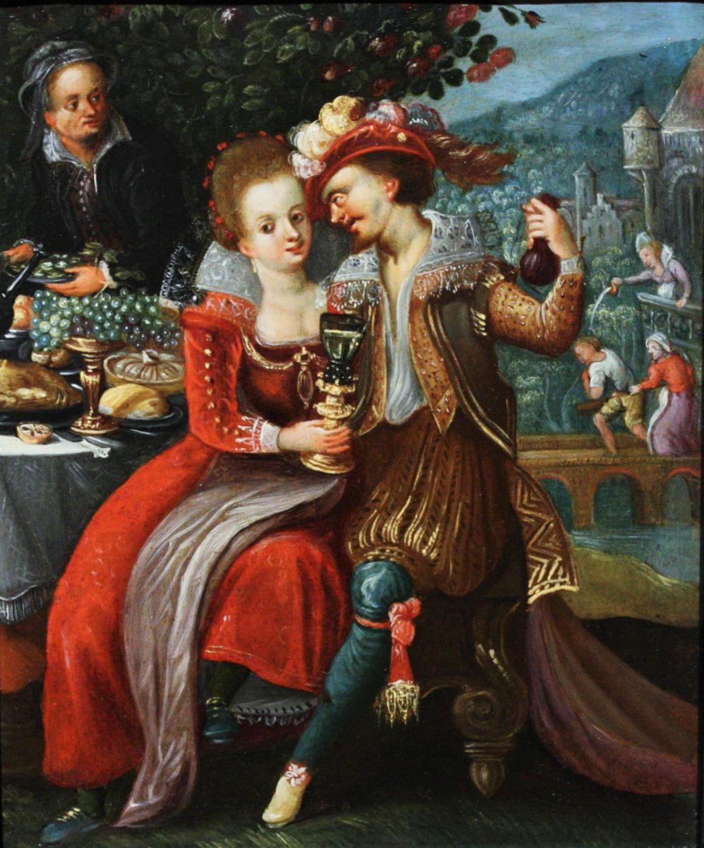 The Banquet, Attributed To Louis De Caullery (1580-1621), Oil On Copper, Antwerp