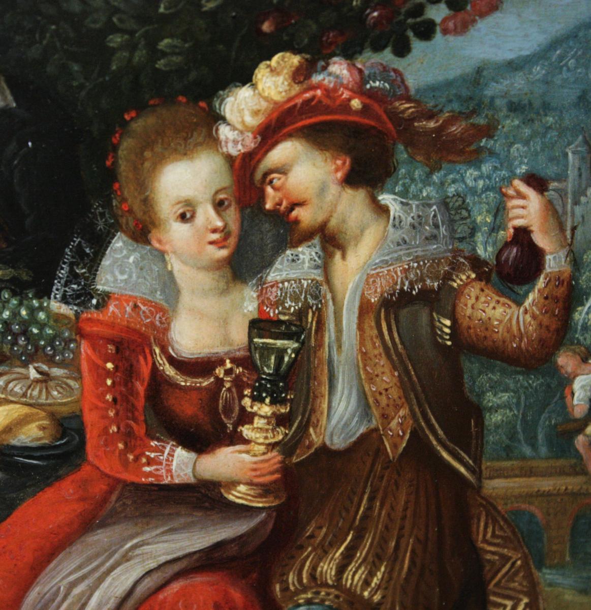 The Banquet, Attributed To Louis De Caullery (1580-1621), Oil On Copper, Antwerp-photo-1