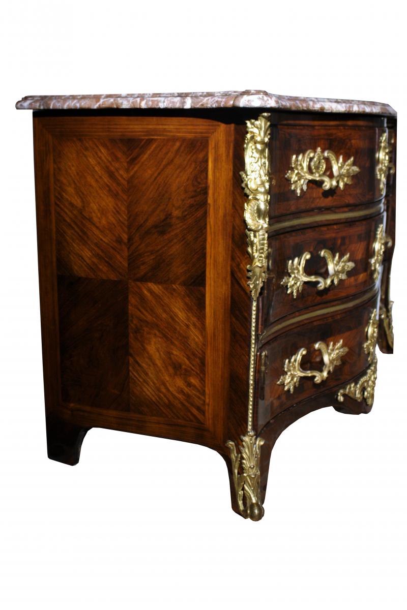 Commode Galbée En Placage De Palissandre d'époque Louis XV-photo-4