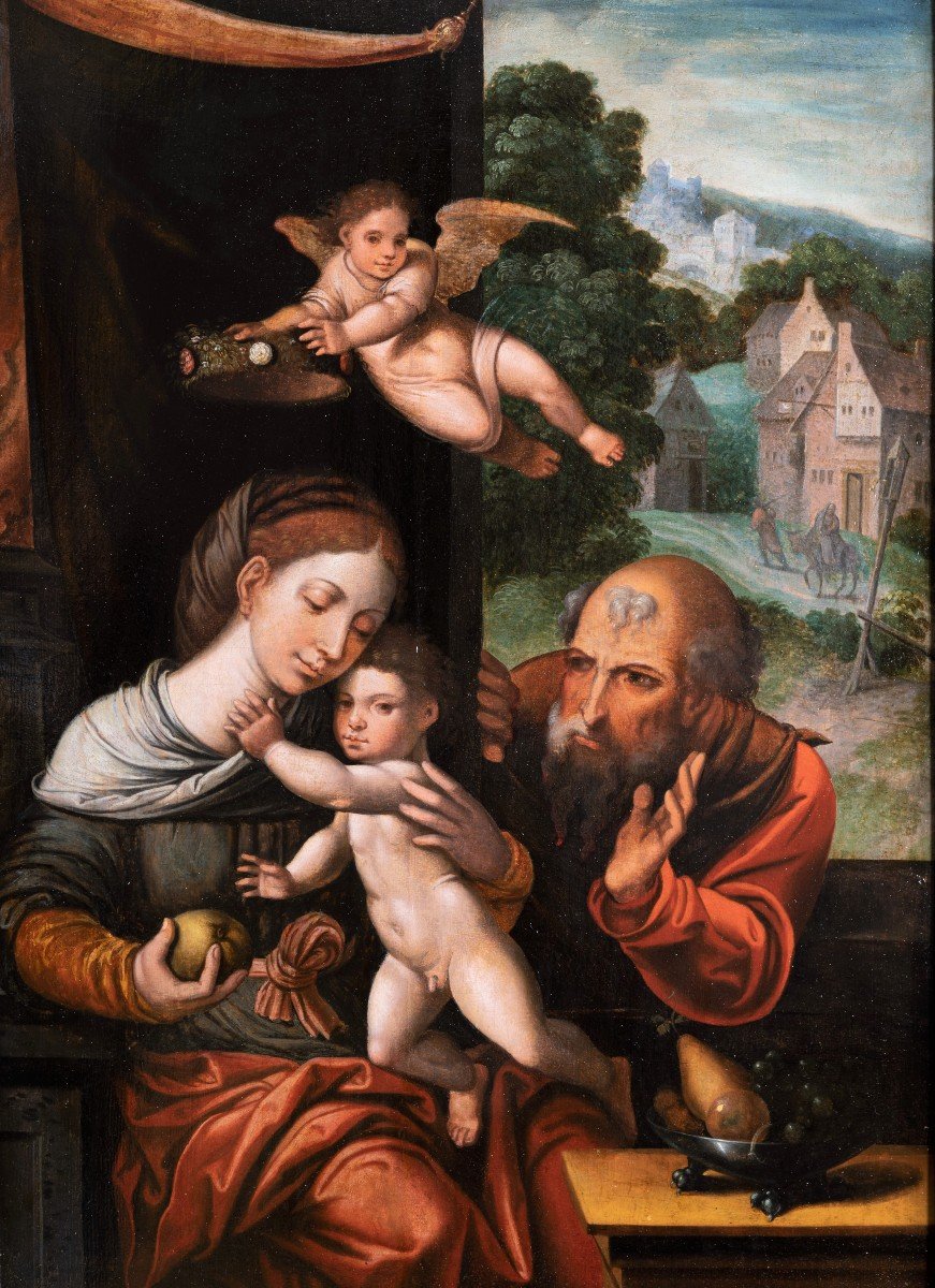 Sainte Famille Avec Un Ange, Atelier De Pieter Coecke Van Aelst (1502-1550)-photo-2