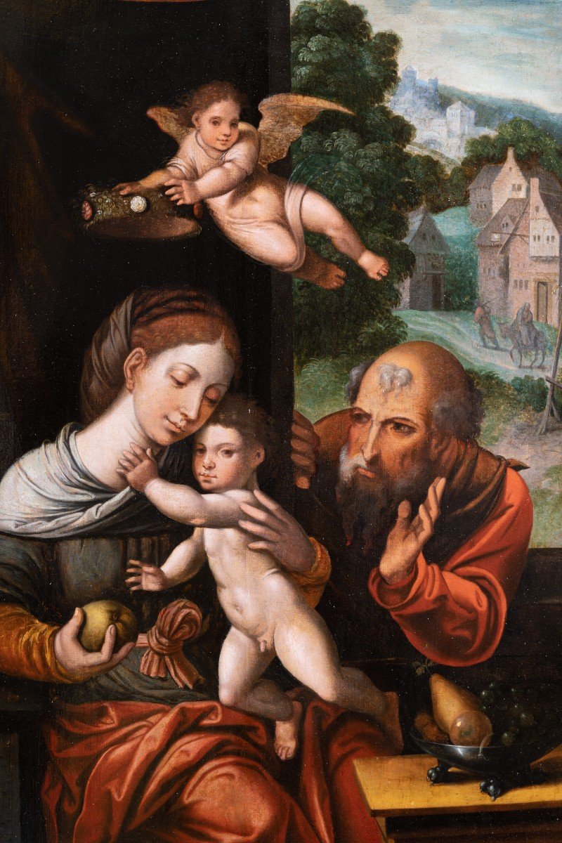 Sainte Famille Avec Un Ange, Atelier De Pieter Coecke Van Aelst (1502-1550)-photo-2