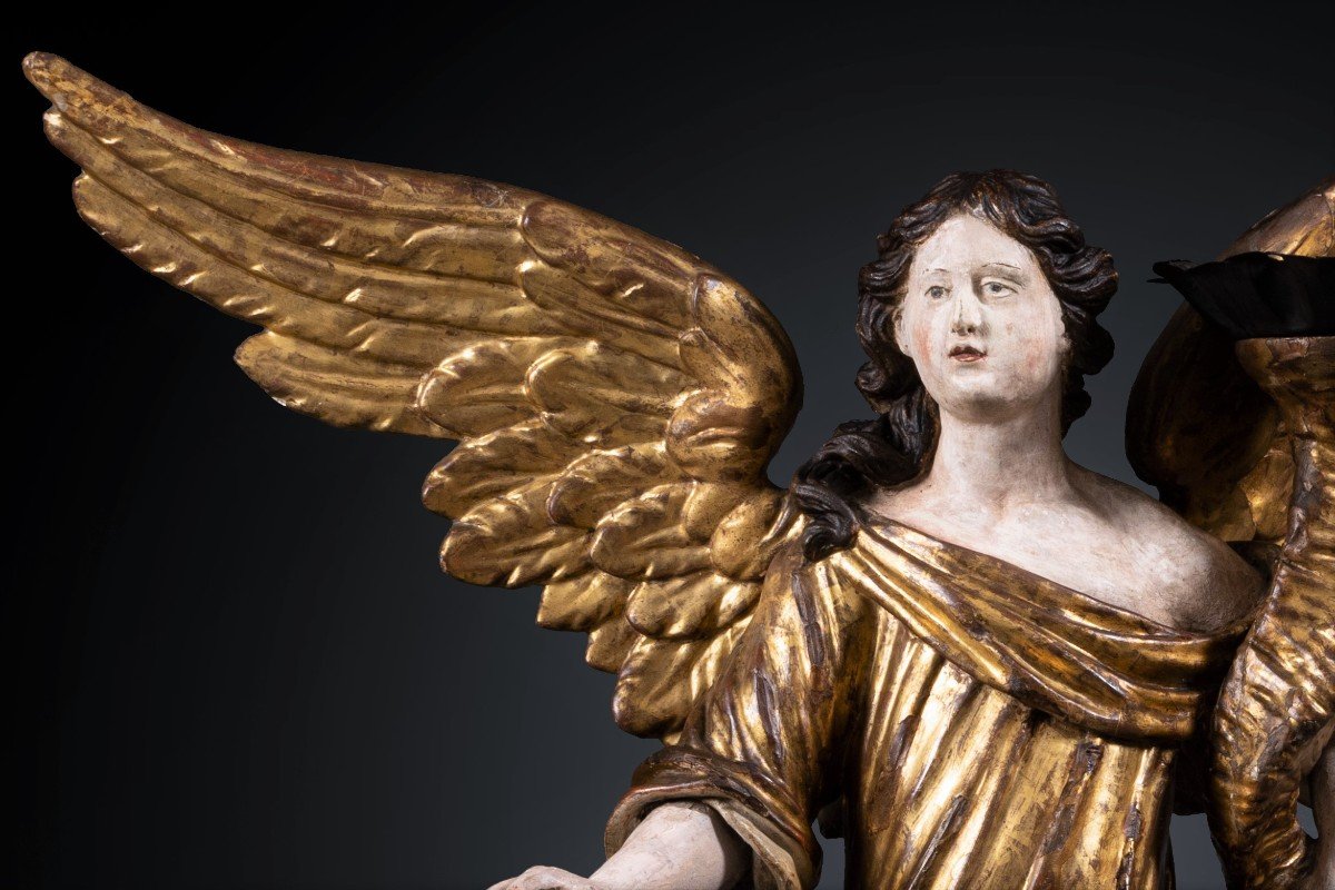 A 17th C. North Italian Pair Of Candle-holder Angels-photo-3