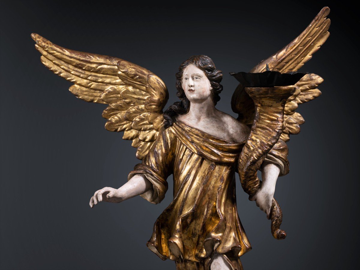 A 17th C. North Italian Pair Of Candle-holder Angels-photo-4