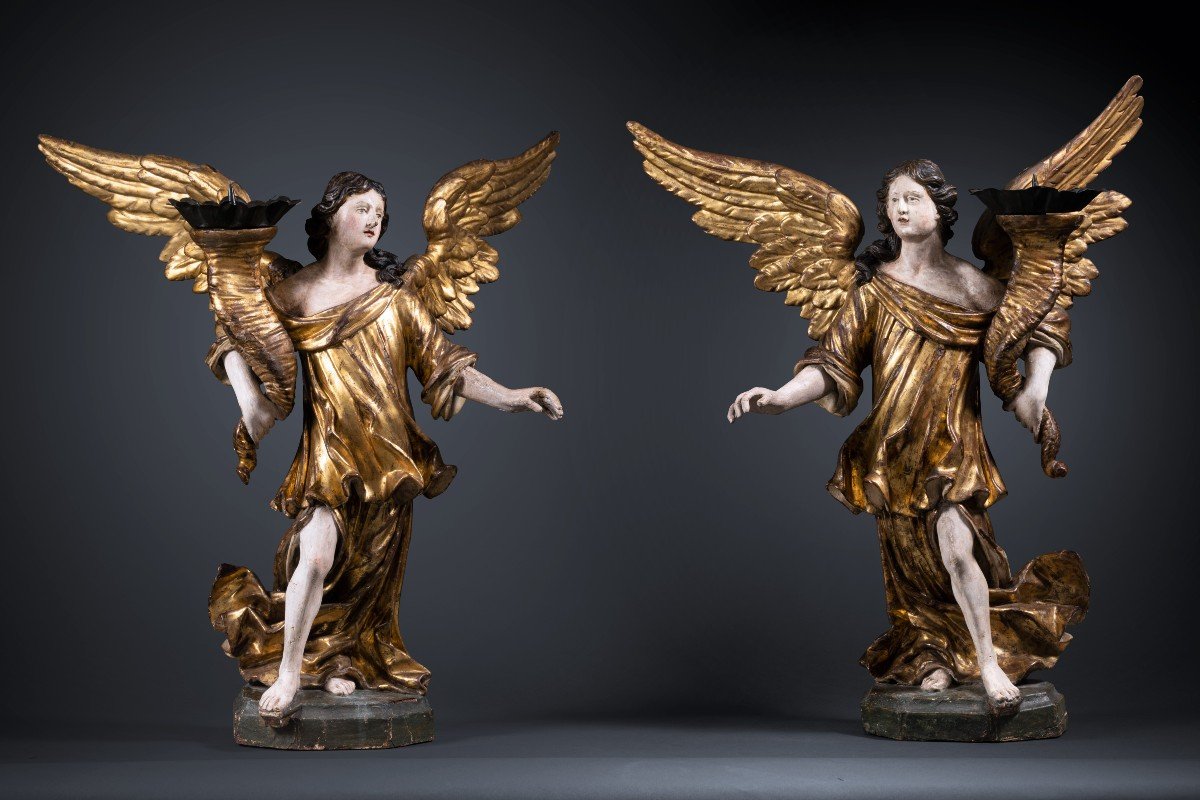 A 17th C. North Italian Pair Of Candle-holder Angels