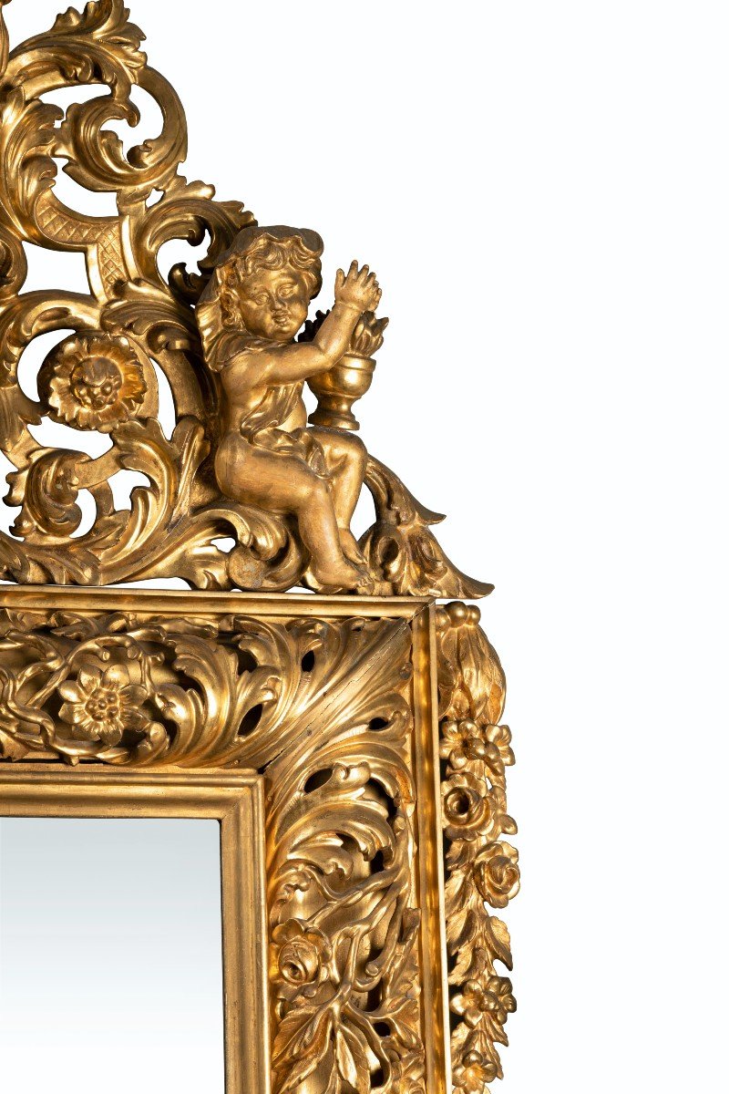 18th Century Italian Carved Gilt Wood Mirror Depicting Four Seasons-photo-4