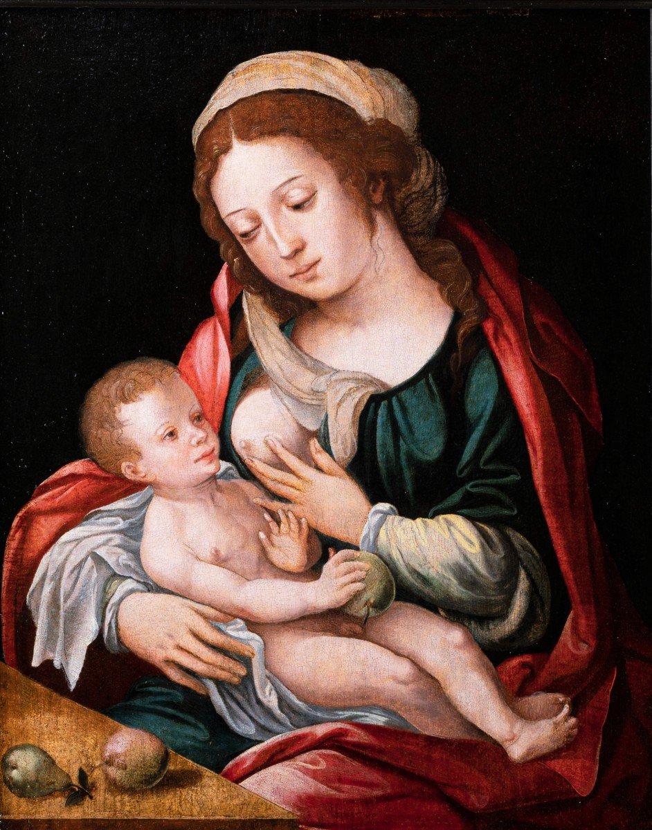 Vierge à L’enfant, Atelier Du Maitre Au Perroquet, Anvers XVIe Siècle-photo-4