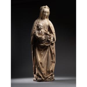 Early 16th C. Limestone Group Of Virgin And Child, Troyes School, Champagne