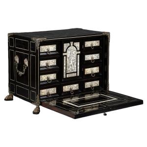 A 17th C. Italian (milano) Ebony And Ivory Inlaid Cabinet