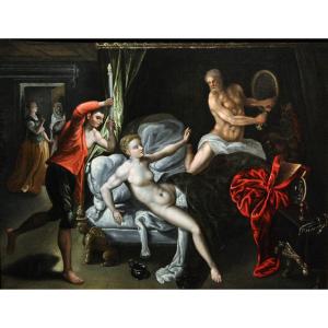 Venus Et Mars Surpris Par Vulcain, Ecole Anversoise Du XVIeme, Huile Sur Panneau