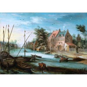 River Landscape, Studio Of Jan Brueghel The Younger (1601-1678), 17th Century Antwerp School