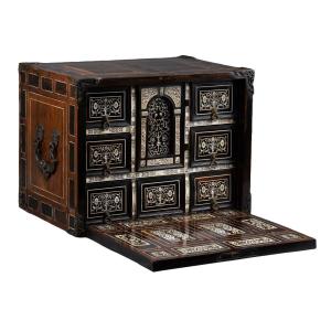 An Early 17th C. Italian (lombardy) Ebony And Ivory Inlaid Cabinet